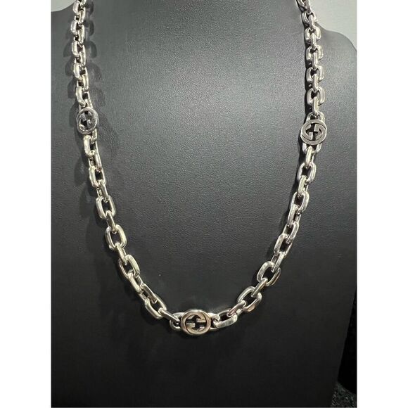 Gucci silver tone interlocking g chain link necklace - Picture 2 of 8